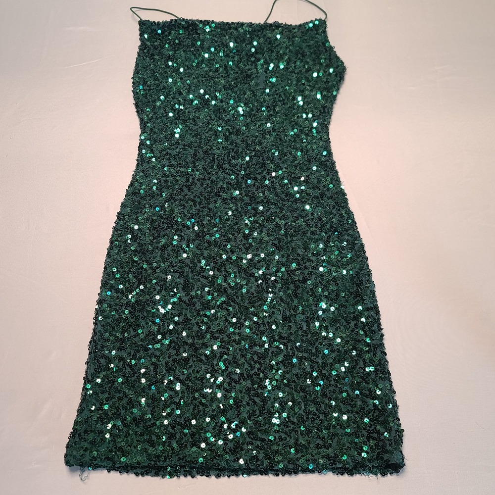 Windsor Sequin Mini Dress Womens Medium Green Cowl Neck Open Back W1MPS190E